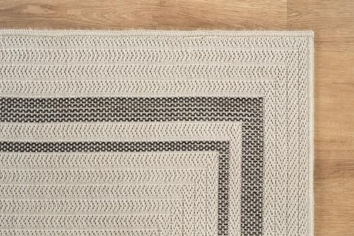 Beverly Rug Easy Jute Bordered Entry Rug 2x3 Washable Durable Indoor Outdoor Area Rugs for Living Dining Room Patio Office Stain Resistant Non Shedding Casual Indoor Outside Carpet 2 x 3 Off-White - color: Bordered/Off-white-black, size: 2' x 3' (Rectangu