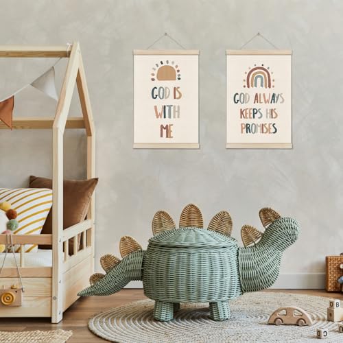 DOI-LANEE Christian Canvas Wall Art, Set of 2 Christian Nursery Artwork, Classroom Posters Hanger Frame, Sunday School Decorations, Boho Rainbow Classroom Decor 16x12 Inch - color: Off-White A05