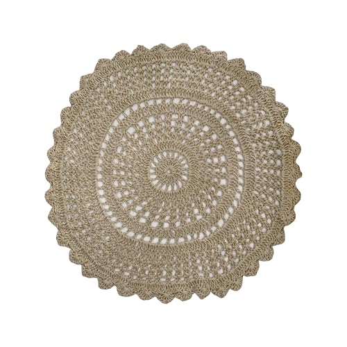 Jute Hand Crochet Rug, Natural - 3 Feet Round, Non Slip Decorative Small Area Rugs for Bedroom, Kitchen, Living Room, Nursery | Farmhouse Accent Scalloped Rustic Door Mat for Patio Décor - color: Natural, size: 3' (Round)