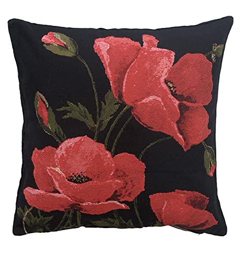 Charlotte Home Furnishings Inc Premium 18x18 Decorative Throw Pillow Cover, Poppies Large Floral Tapestry Cushion Cover, Cotton Jacquard Woven Pillow Cover for Couch, Sofa, Living Room Decor - color: Poppies Large