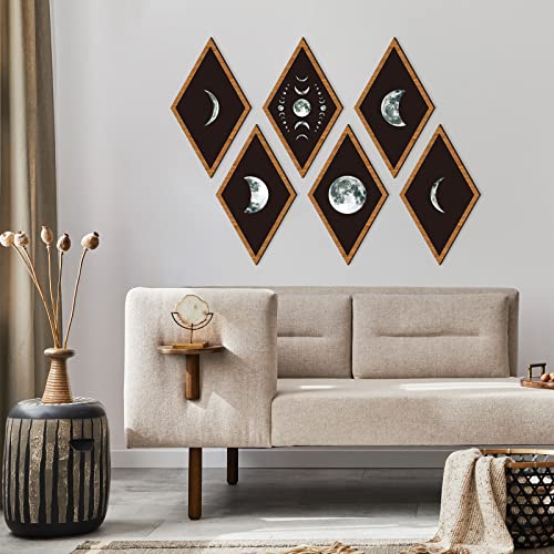 Sintuff 6 Pieces Gothic Wall Decor Boho Sun Moon Phases Wall Art Gothic Minimalist Stars Sun Hanging Wooden Home Decor Farmhouse Pediments for Gallery Living Bedroom Room(Moon) - style: Moon