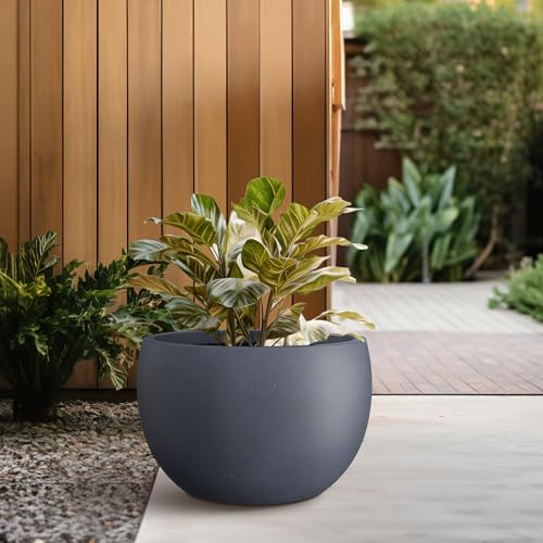 Kante 15.7" Dia Round Concrete Planter, Outdoor/Indoor Large Bowl Plant Pots with Drainage Hole and Rubber Plug for Garden Patio Balcony Home, Charcoal - color: Charcoal, size: 15.7" d