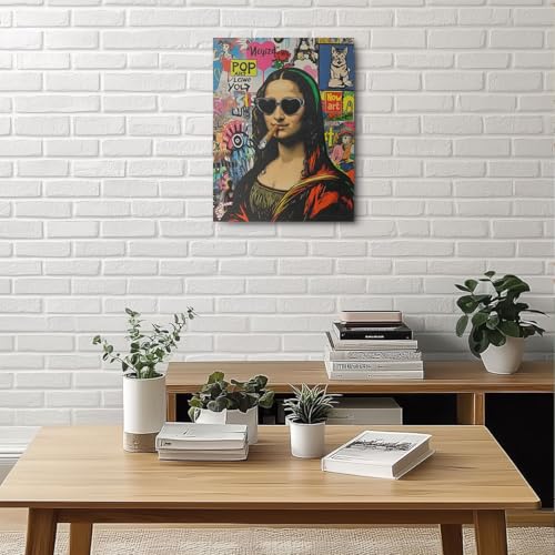 Funny Mona Lisa Canvas Wall Art, Mona Lisa Classical Painting Picture Wall Decor, Street and Graffiti Art Vintage Whimsical Poster Print for Bathroom Living Room Dining Room Home Decor 11.5x15 Inch - color: Multi 1395