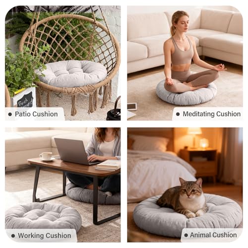 Tiita Outdoor Cushions Square Floor Pillow Thicken Tufted Seat Pad Large Floor Cushion for Yoga Meditation Living Room - color: Round|grey, size: 2 Count (Pack of 1)