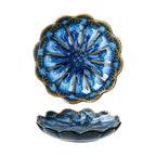 JAMEND CLXP Lotus Ring Holder Dish Small Indoor Ash Tray, Ceramic Dessert Plate Trinket Jewelry Holder Organizing Necklace Earrings for Parents Friends Sister, Blue. All Jewelries Are NOT Included. - color: Deep Blue-Round