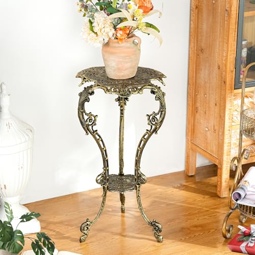 Sungmor Vintage Cast Iron Plant Stand - Ornate Gold Pedestal Table for Indoor Outdoor Garden, 27.5" Antique Metal Flower Pot Holder, Victorian Style Plant Display Stand - Patio, Porch, Balcony Décor - color: Gold