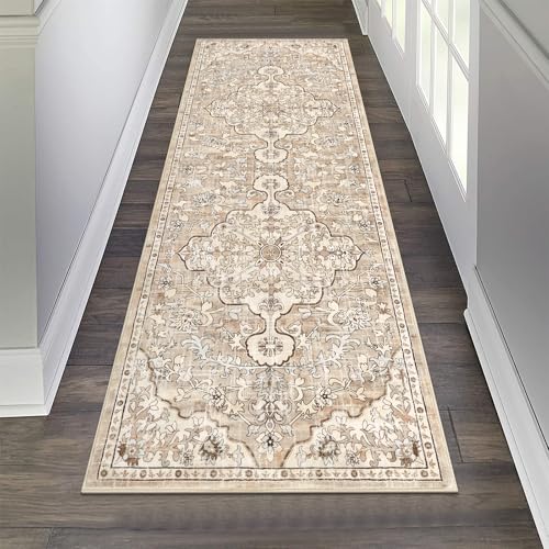 Pauwer Boho Hallway Runner Rug 2x6 Washable Entryway Area Rugs Non Slip Farmhouse Vintage Floor Mat Carpet Runner for Hallways Laundry Room Kitchen Bathroom Bedroom - color: Beige Brown, size: 2' x 6' (Runner)