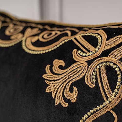 Aeckself European Floral Pillow Cover 20x20 Inch, Luxury Velvet Embroidered Decorative Throw Pillow Cover for Couch Bedroom Living Room, Black and Gold - color: Black Gold, size: 20" x 20" (Pack of 1)