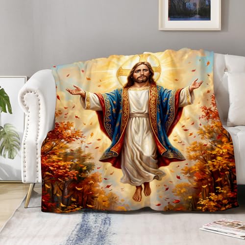 Aimego Jesus Christian Faith Flannel Blanket, Inspirational Gift for Women Men, Cozy Religious Throw for Couch Bed Thanksgiving Home Decor, 50"x60" - color: A-jesus Blanket