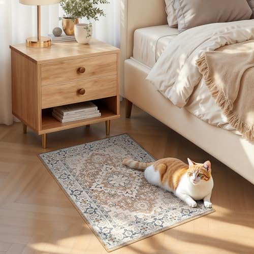 Lofus 2x3 Washable Rug for Entryway Bathroom, Non Slip Kitchen Mats for Floor, Vintage Soft Door Mat Indoor Entrance, Small Area Rugs, Farmhouse Carpet for Entry Living Room Bedroom, Floral Brown - color: Floral Brown, size: 2' x 3' (Rectangular)