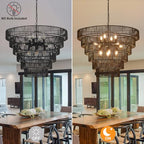 31.49" Large Rattan Black Chandelier for Dining Room, Farmhouse 12-Lights Boho Hand-Woven Bamboo Chandelier, Drum Wicker Black Chandeliers for Kitchen Island, Living Room, Bedroom, Entryway - color: Black 31IN