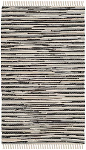 SAFAVIEH Rag Rug Collection Accent Rug - 2'6" x 4', Black & Multi, Handmade Boho Stripe Cotton, Ideal for High Traffic Areas in Entryway, Living Room, Bedroom (RAR129Q) - color: Black/Multi, size: 2'6" x 4' (Rectangular)