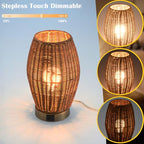 Boho Style Rattan Table Lamp,Dimmable Bamboo Desk Lamp,Touch & USB Charger Port,Oven Brown Rattan - color: USB + touch