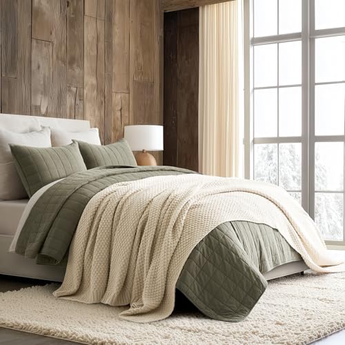 EVERGRACEHOME Chunky Chenille Knit Throw Blanket for Couch, Soft Luxurious Oversized Queen Moss Stitch Blanket for Bed, Cozy Farmhouse Knitted Throw for Sofa, Beige, 90" x 90" - color: Beige, size: 90" X 90"