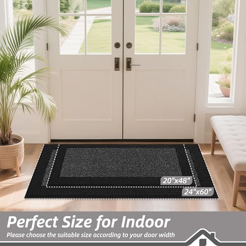 BEQHAUSE Indoor Door Mat 24" x 60", Dirt Trapper Door Mats Non-Slip Entryway Rugs Washable, Trap Dirt Absorbent Welcome Mat, Low Profile Floor Mats for Front Back Door and Entryway, Black - color: Black, size: 24" X 60" (Rectangular)