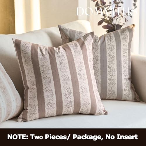 DOMVITUS Floral Pillow Covers 24x24 Inch Set of 2, Vintage Striped Block Print Decorative Throw Pillow Covers Neutral Farmhouse Boho Home Decor for Couch Sofa Bed Living Room, Brown - color: Brown, size: 24" x 24" (Pack of 2)
