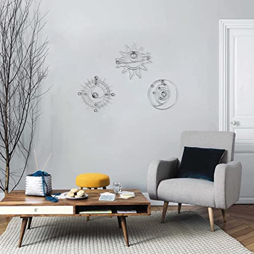 Silver Metal Wall Art, Abstract Sun Moon Star Decor, Modern Line Art Valentine Decorations, Mystical Star Circle Planet Handmade Wall Valentine Decor for Living Room Kitchen Office 9 inch - color: Multi Color