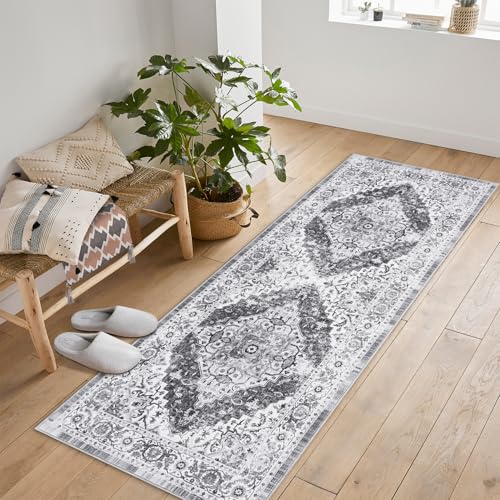GarveeHome Boho Area Rugs for Living Room Large Machine Washable Stain Resistant Non-Slip Rugs for Bedroom, Entryway Kitchen Playroom Nursery Office, Ultra Soft Vintage Carpet - color: Grey, size: 8'x10'