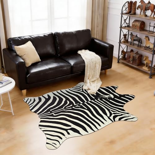 BENRON Premium Zebra Rugs for Living Room Bedroom, Non-Slip Throw Rug for Home Decor, Faux Zebra Print Animal Skin Carpets, Black and White, Ivory, 2.3 x 3.6 ft - color: Black/White, size: 2'4" x 3'7" (Irregular)