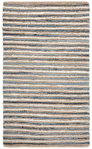 SAFAVIEH Cape Cod Collection Accent Rug - 3' x 5', Natural & Blue, Handmade, Braided Design, Ideal for The Living Room, Bedroom, Dining Room (CAP151M-3) - color: Natural/Blue, size: 3' x 5' (Rectangular)