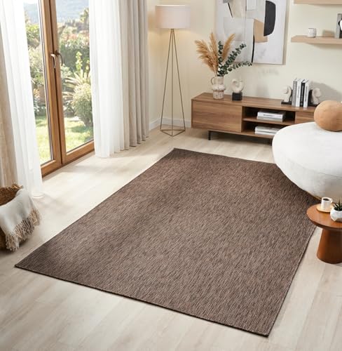 Angela Easy Jute Indoor Outdoor Rug, 8x10 Natural Solid Jute Look, Polyester, Durable & Easy Care Outdoor Farmhouse Carpet for Patio, Porch, Living Room (8' x 10', Brown) - color: 2001 - Brown, size: 8' x 10' (Rectangular)