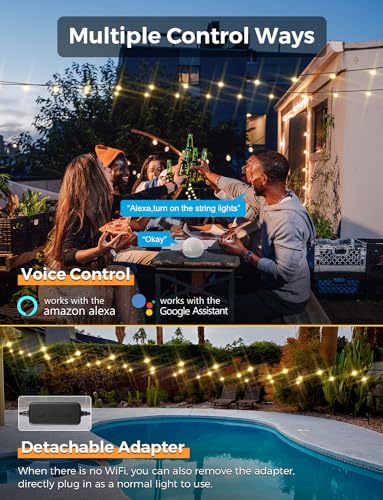 XMCOSY+ Patio Lights, Smart 50Ft Outdoor String Lights with 25 Dimmable G40 Globe Bulbs, APP Control, Work with Alexa, Connectable Waterproof LED Outdoor Light - size: 50FT(25 Sockets)+Smart Controller