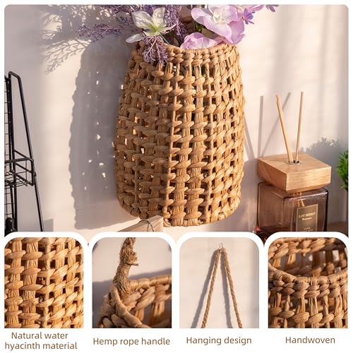 Woven Water Hyacinth Hanging Basket Door Hanging Basket Wall for Home Garden Farmhouse (Water Hyacinth) - color: Water Hyacinth