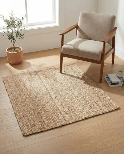 Rugs.com - Braided Jute Rug – 3 Ft Square Natural Jute Rug – Eco-Friendly Coastal Style for Entryways and Kitchens - size: 3'3" x 3'3" (Square)