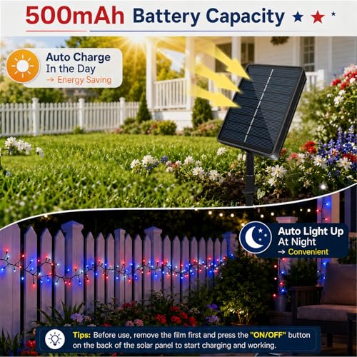 200LED Red White and Blue Lights, 20ft 4th of July Decorations Patriotic Lights Outdoor with 11 Modes 2 Festival Color, Solar String Lights Waterproof for Independence Day Christmas Decor, RWB & Warm - color: Red White Blue & Warm White, size: 200LED*1pc-