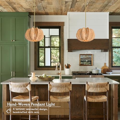 Rattan Pendant Light 12.6 in Hemp Rope Rattan Light Fixture Woven Pendant Wicker Chandelier Boho Chandelier for Hallyway - color: 12.5" Natural