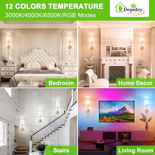 Depuley Battery Operated Wall Sconce: Set of 2 Wireless Wall Lights with 10000mAh Dimmable Bulbs and Remote for Bedroom - Rechargeable 15 Colors Gold Wall Lamp for Living Room Hallway - color: Gold, size: 24 Inch Set of 2