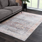 Bloom Rugs Caria Washable Non-Slip 4x6 Rug - Ocean Blue/Brick Traditional Area Rug for Living Room, Bedroom, Dining Room, and Kitchen - Exact Size: 4' x 6' - color: Ocean Blue / Brick, size: 4' x 6' (Rectangular)