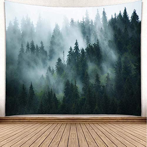 YISURE Large Forest Tapestry Wall Hanging 91x60 Inches, Misty Foggy Tree Landscape Woodland Mountain Design, Nature Backdrop for Living Room, Bedroom, Dorm, Home Office Decor - size: 60"L x 91"W
