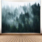 YISURE Large Forest Tapestry Wall Hanging 91x60 Inches, Misty Foggy Tree Landscape Woodland Mountain Design, Nature Backdrop for Living Room, Bedroom, Dorm, Home Office Decor - size: 60"L x 91"W