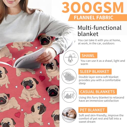Throw Blanket for Couch, 300GSM Warm Soft Cozy Flannel Blanket, Cute Blanket for All Seasons Bedroom Home Decor Gifts, Pink Funny Dogs 50x60 Inches - color: Pink Funny Dogs