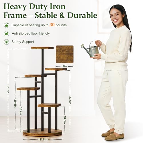 5 Tier Wood Plant Stand Indoor Outdoor, Wood Tall Plant Rack, Heavy Duty Wrought Iron Flower Pot Stand, Planter Display Rack for Living Room Balcony Garden Patio - BlackSquare - color: BlackSquare, size: 5-tiers
