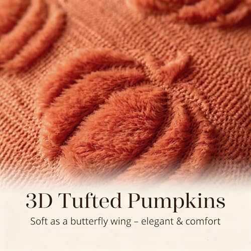 Burnt Orange Pumpkin Throw Pillow Covers 18x18 inch Set of 2, Tufted Plush Fall Halloween Cushion Covers for Couch Sofa Decor - color: Orange Pumpkin