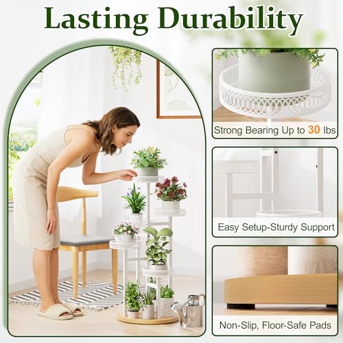 White Stand Plants, 5-Tier Metal Plant Stands for Outdoor Indoor Plants,Heavy Duty Flower Pot Stands for Multiple Plants,Decoration Display Racks for Patio Garden -WhiteFlower - color: WhiteFlower, size: 5-tiers