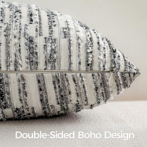 a moment Boho Throw Pillow Covers Set of 2,Striped Decorative Farmhouse Pillow Cases,Aesthetic Modern Home Decor Couch Cushion Covers for Bed Sofa Living Room 18"X18" Gray White - color: Gray White, size: 18" x 18" (Pack of 2)