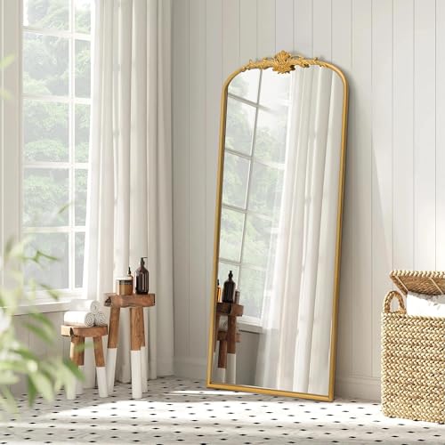 Besdomus Antique Full Length Mirror: 21"x56" French Gleaming Gold Arched Full Body Mirror - Floor Vintage Baroque Traditional Ornate for Entryway/Cloakroom/Bedroom - Home Decor for Interior Designers - color: Gleaming Gold, size: 56"L x 21"W
