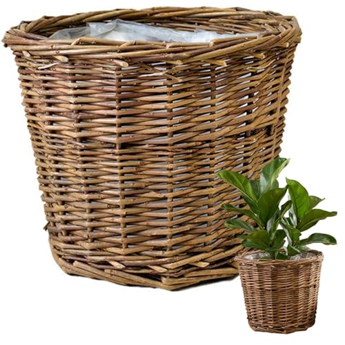 Wicker Planter Basket with Waterproof Liner - Handwoven Natural Brown Willow Plant Basket for Indoor Plants, Home Decor, and Garden Decor (6.7x5.5 Inch). - color: Style 2