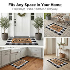 Home Sweet Home Doormat Set, 2-Piece Layered Front Porch Mat Combo, Natural Coir Welcome Mat with Black and White Buffalo Plaid Rug, Farmhouse Outdoor Entryway Decor for Porch, Patio, Home