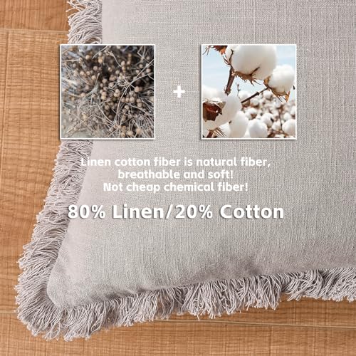 AmHoo Pack of 2 Linen Pillow Covers with Tassels Fringed Decorative Rustic Natural Throw Pillowcase Cushion for Couch Sofa Bedroom 18 x 18-Inch Light Grey - color: Light Grey, size: 18" x 18" (Pack of 2)