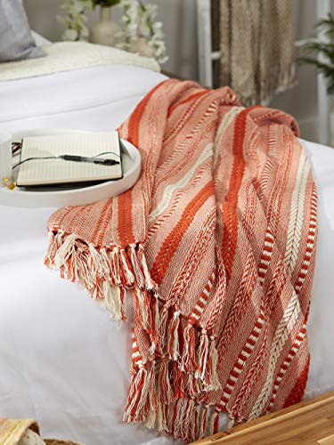 DII Braided Striped Decorative Throw Blanket, 50x60, Vintage Orange/Red - color: Vintage Orange/Red