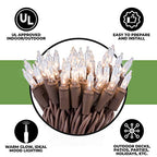 612 Vermont 100 Clear Mini Christmas String Lights on Brown Wire Cord, UL Approved for Indoor/Outdoor Use, 18 Foot of Lighted Length, 20 Foot of Total Length - size: 100 Light