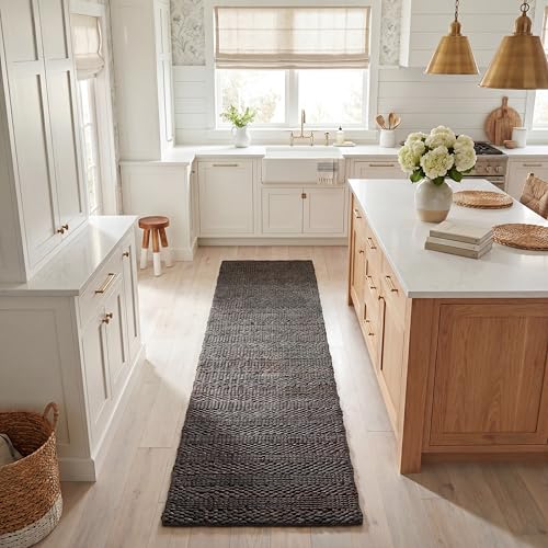 SAFAVIEH Natural Fiber Collection Runner Rug - 2'3" x 8', Charcoal, Handmade Jute, Braided Woven Design, Ideal for Living Room, Bedroom (NF212C) - color: Charcoal, size: 2'3" x 8' (Runner)