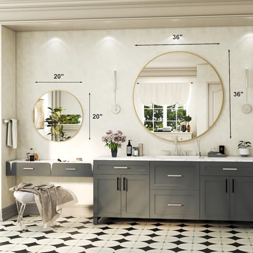 36 Inch Round Bathroom Mirror - Gold Wall Mounted Circle Mirror with Metal Frame, Modern Round Hanging Mirror Suitable for Bathroom, Vanity, Entryway, Living Room - color: Gold, size: 36"L x 36"W