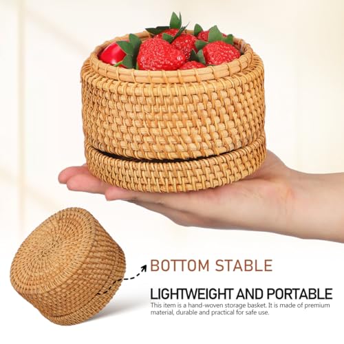 ARTIBETTER Vintage Rattan Storage Box with Lid Small Woven Basket for Snacks Sundries Desktop Decor 5.59X5.51X3.07In Compact Storage Solution