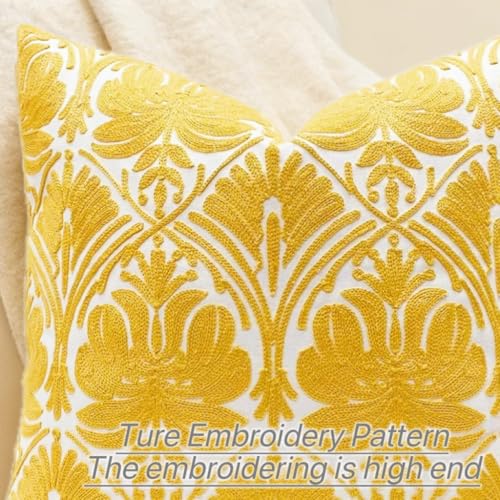 Slow Cow Yellow Canvas Embroidery Decorative Throw Pillow Cover Cushion Cover for Couch Sofa 18 x 18 Inches - color: Yellow Rose, size: 18" x 18" (Pack of 1)