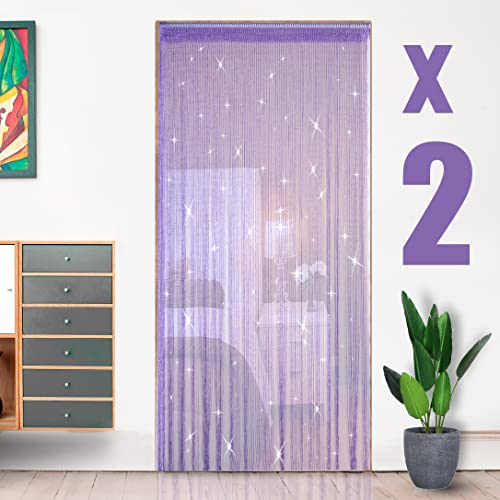 2 Pack 39 x 79 Inch Beaded Curtain String Door Curtains, Hippie Room Decor Beaded Curtains for Doorway, Closet Curtains, Room Divider Privacy Decor, Boho Home Decoration for Bedroom, Party, Purple - color: Purple